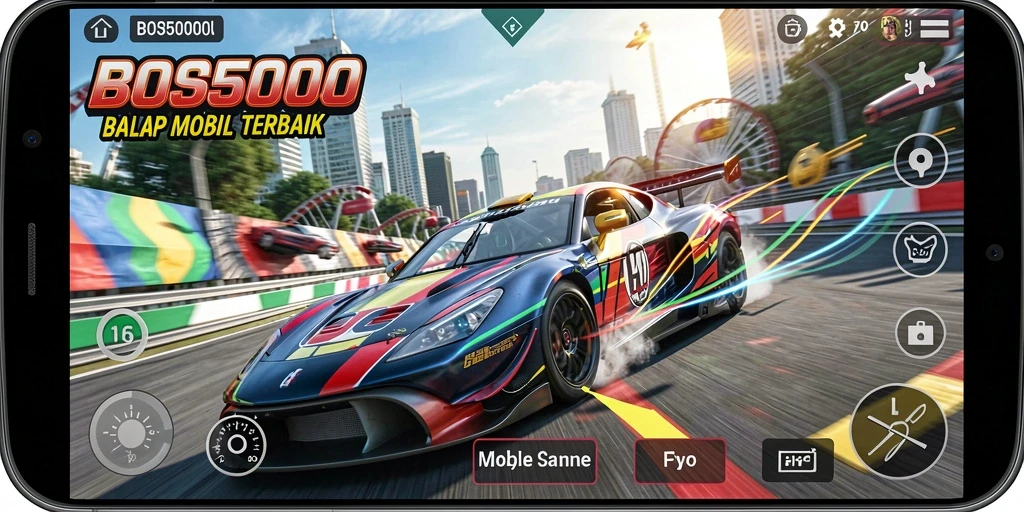 Tampilan gameplay seru di <strong>BOS5000</strong>, balapan mendebarkan dengan grafis menawan.