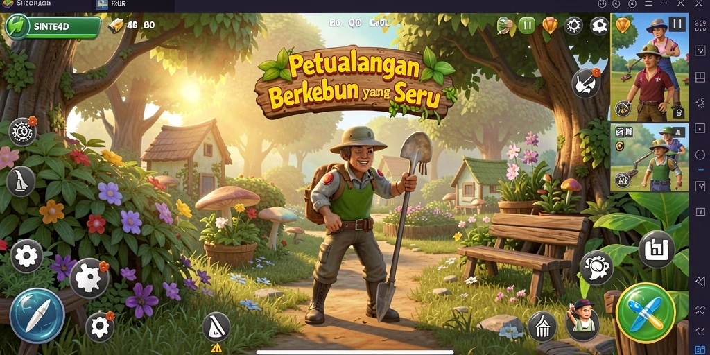 Tampilan gameplay SINTE4D menunjukkan aktivitas berkebun yang seru dan menarik.